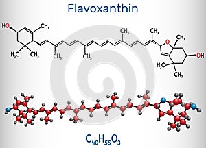 Flavoxanthin molecule. It is xanthophyll golden-yellow color pigment, food additive, E161a.