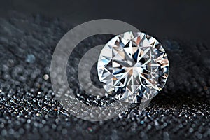 Flawless diamond close up expertly lit to showcase cut, color, and carat weight on dark background photo