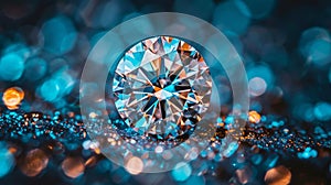 Flawless diamond close up expertly showcased cut, color, and carat weight with mesmerizing sparkle photo