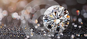 Flawless diamond close up with impeccable cut, color, and carat weight against dark backdrop photo