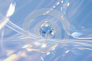 Flawless Diamond Floating on a Reflective Blue Surface