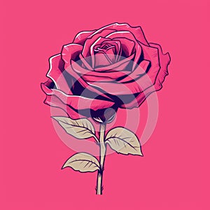 Flawless Line Work: Pink Rose In Pop Art Style