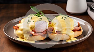 Flawlessly presented eggs Benedict plate photo