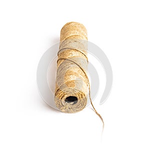 flax rope. Twine made from natural raw materials. On white background. Close-up