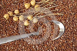 Flax seed, linseed close up in the detail