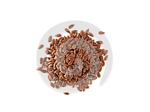 Flax seed linseed pile isolated on white top view