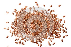 flax seeds isolated on white background. flaxseed or linseed. Cereals. Healthy food. top view