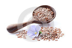 Flax seeds on white background