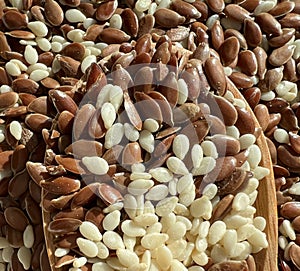 Flax and sesame seeds close-up