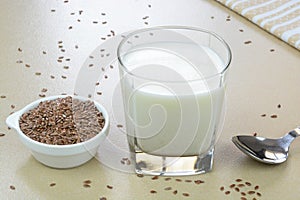 Flaxseed milk in a glass cup