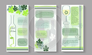 Flayers set of eco wine. Vector illustration of wine brochures.