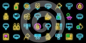 Flea collar icons set vector neon