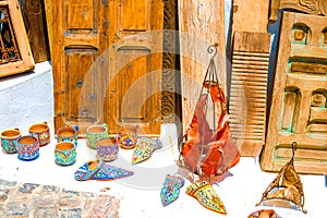 Flea market. Old things of Maracan life in the Medina of Rabat are sold on the street. Morocco