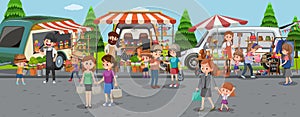 Flea market scene in cartoon style