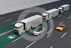 Fleet of autonomous hybrid trucks driving on wireless charging lane