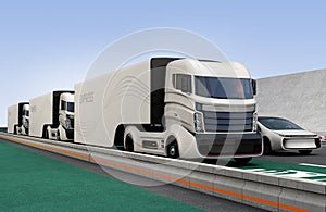 Fleet of autonomous hybrid trucks driving on wireless charging lane