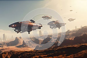 a fleet of spaceships traveling to colonize the red planet