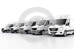Fleet of white vans in a row. Generative ai