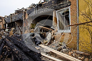 Flensburg Fahrensodde Burning Fire Airplane hanger. View from side glance on destroyed building complexe by fire. photo