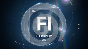 Flerovium as Element 114 of the Periodic Table 3D illustration on blue background