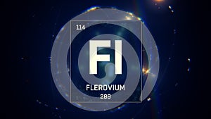 Flerovium as Element 114 of the Periodic Table 3D illustration on blue background