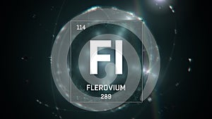 Flerovium as Element 114 of the Periodic Table 3D illustration on green background