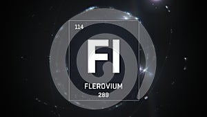 Flerovium as Element 114 of the Periodic Table 3D illustration on silver background