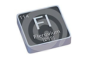 Flerovium Fl chemical element of periodic table isolated on white background. Metallic symbol of chemistry element
