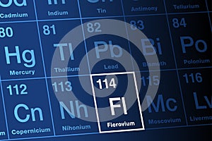 Flerovium on periodic table of the elements, with element symbol Fl