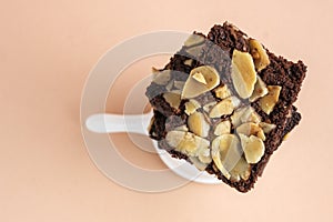 Fleshly baked almond brownies desert background photo