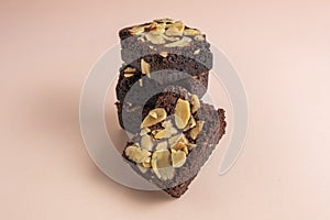 Fleshly baked almond brownies desert background photo