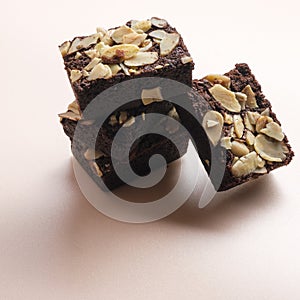 Fleshly baked almond brownies desert background photo