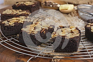 Fleshly baked almond brownies photo