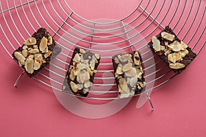 Fleshly baked almond brownies desert background