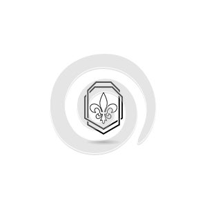 Fleur de lis line shield icon with shadow photo