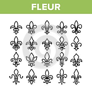 Fleur De Lys, Royalty Linear Vector Icons Set