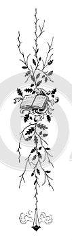Fleuron with book and a tree| Antique Design Illustrations