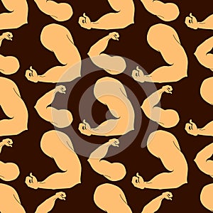 Flex arm bodybuilder with big muscles seamless pattern