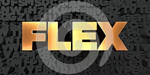 Flex - Gold text on black background - 3D rendered royalty free stock picture