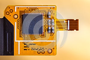 Flex ribbon cable chip from mobile phone. Touch screen controller.