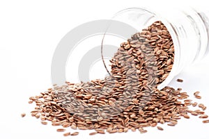 Flex seeds on white background. Healthy food concept