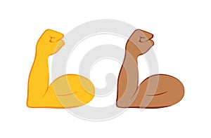 Flexed bicep color icon. Strong emoji. Muscle. Bodybuilding, workout. Man`s arm, forearm. Isolated vector illustration.