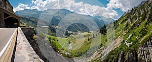 Flexenass road rising up from Lechtal in austria on a summer day