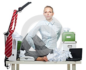 Flexible business woman in office photo