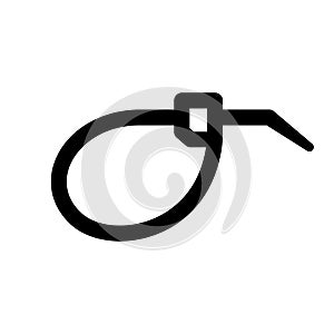 Flexible twisted cable tie. Silhouette icon of wrap zip tie. Black simple illustration for electrical goods. Flat isolated vector