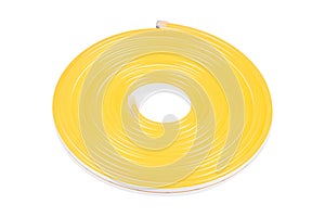 Flexible yellow led tape neon flex in roll isolated on white background