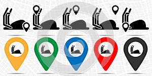 The flexing bicep muscle strength or power icon in location set. Simple glyph, flat illustration element of gym theme icons