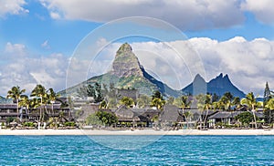 Flic en flac beach with Piton de la Petite Riviere Noire Mauritius