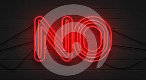 Flickering blinking red neon sign on brick wall background, no negation symbol photo