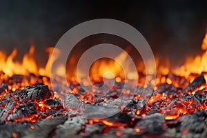 Flickering Fire Flames with Glowing Embers Background.